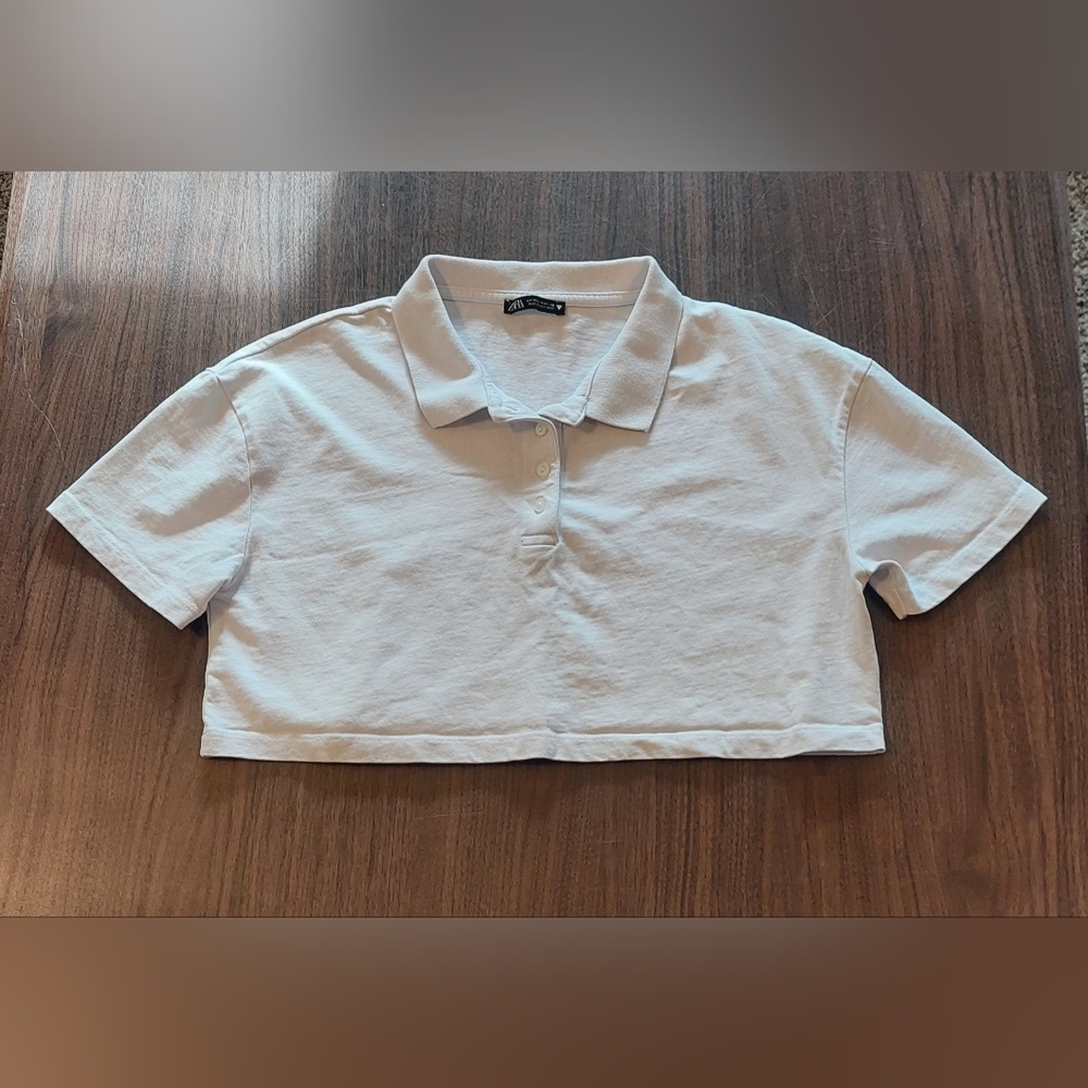 Zara white collared crop top Size Medium
